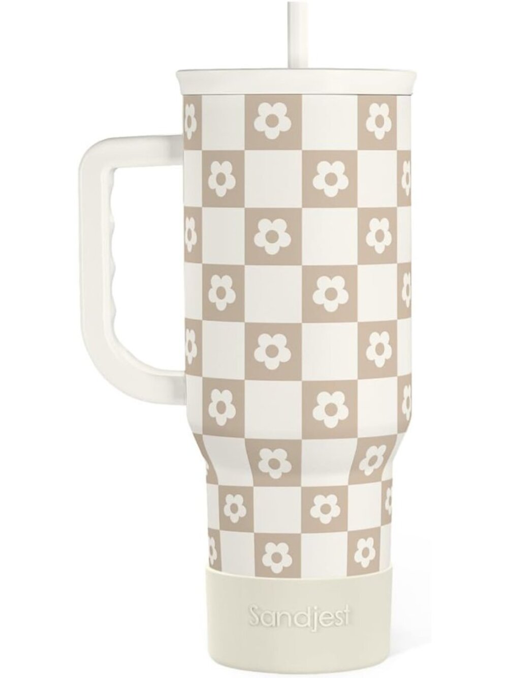 40oz Stainless Steel Checker Tumbler with Handle & Straw - Travel Coffee Mug